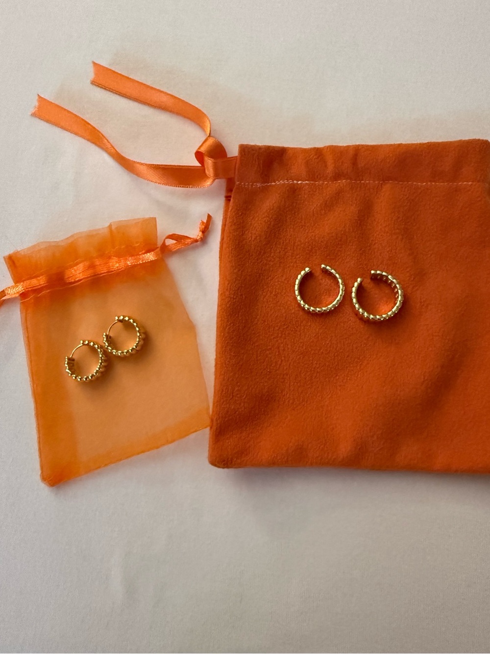 NWOT (Never Worn) Gold Textured Beaded Hoop Earrings (1 Pair) + (2) Rings Set